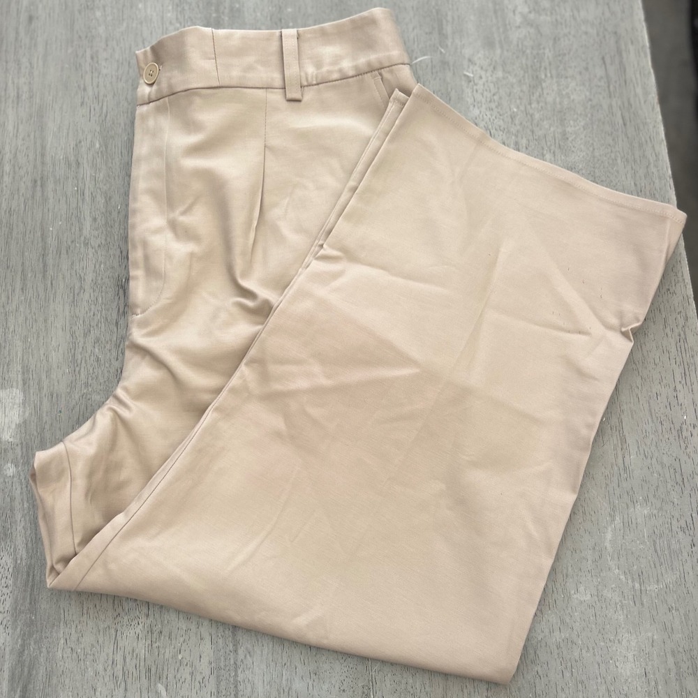Lauren Ralph Lauren Tan Khaki Wide Leg Pleated Trousers Pants Size 12
